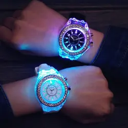 Женские мужские Geneva светодиодный спортивный водонепроницаемый кварцевые наручные часы с подсветкой