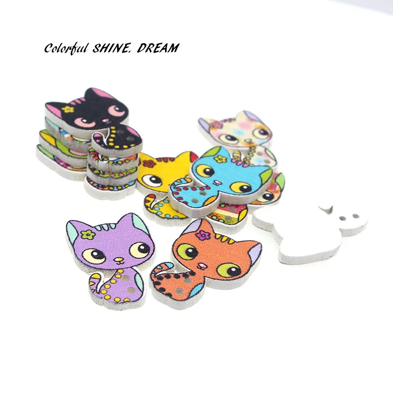 

30pcs Wood Buttons Cat Pattern MIxed Sewing Button Scrapbooking Embellishments Crafts DIY Decorative 25*17mm