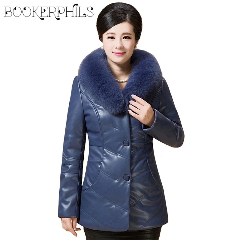 2018 Autumn Winter Leather Jacket Women Plus Size Fur