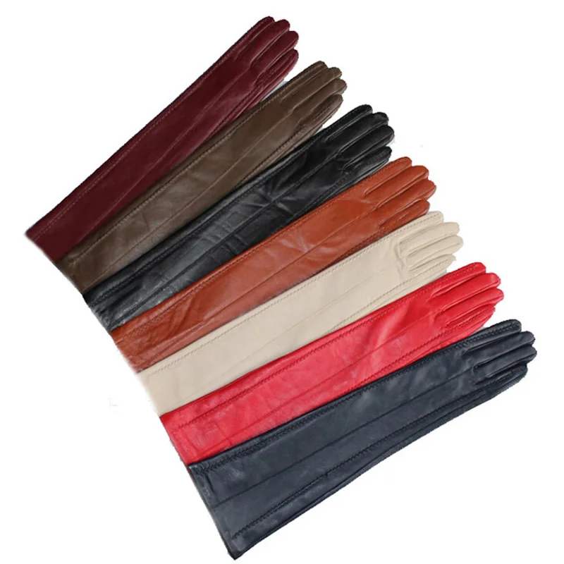 Женские Вечерние перчатки 47 см(18,") из овечьей кожи с длинными линиями, черные, красные, бежевые, синие, серые, коричневые, бордовые