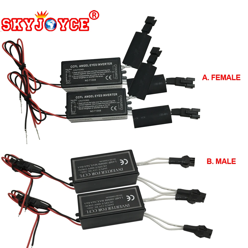 SKYJOYCE 1 pair Female Male CCFL driver inverter ignition power blocks for ccfl angel eyes E46 E39 E53 drl driver projector lens
