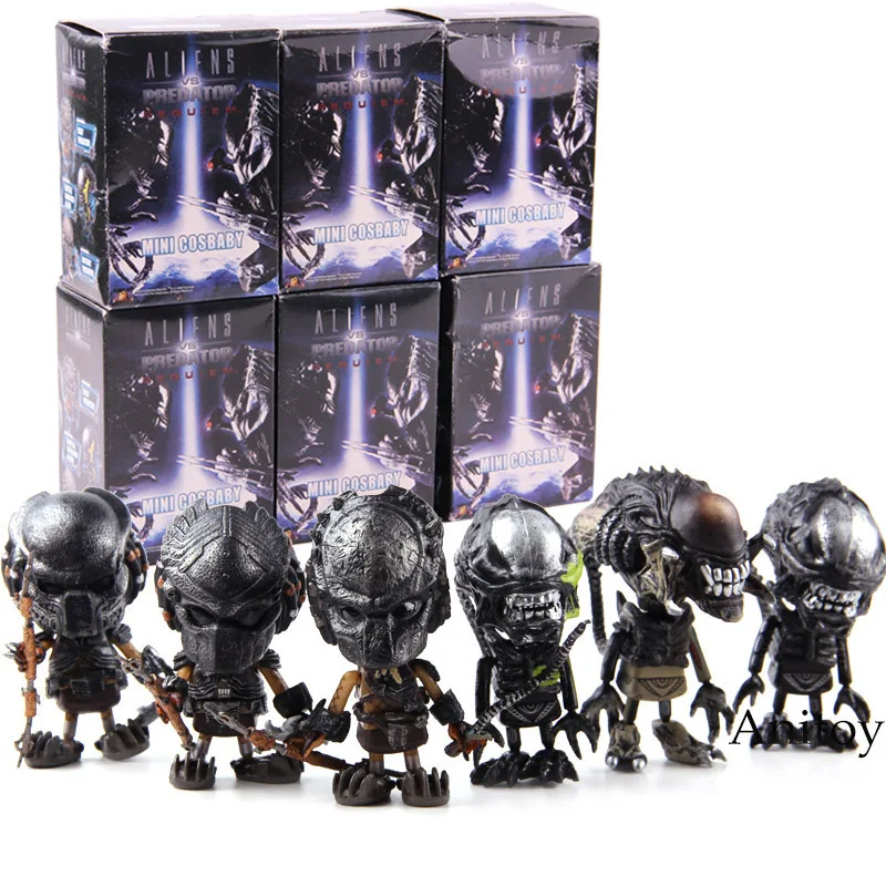 

AVP Aliens Vs Predator Requiem Mini Cosbaby Wolf Predator Predalien Battle Damaged Alien Action Figure Toy Doll 6pcs/set