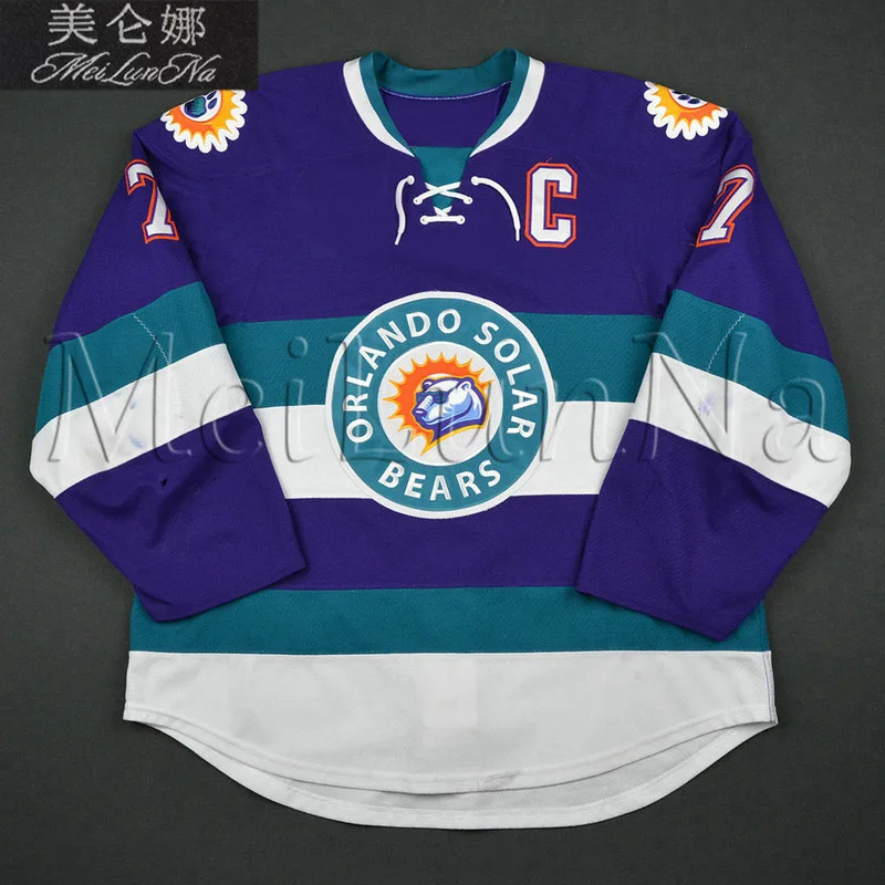 

MeiLunNa Customize Orlando Solar Bears Hockey Jerseys 3 Nielsen 7 Eric Baier 27 Eric Faille Home Road Sewn Any Name NO.Size