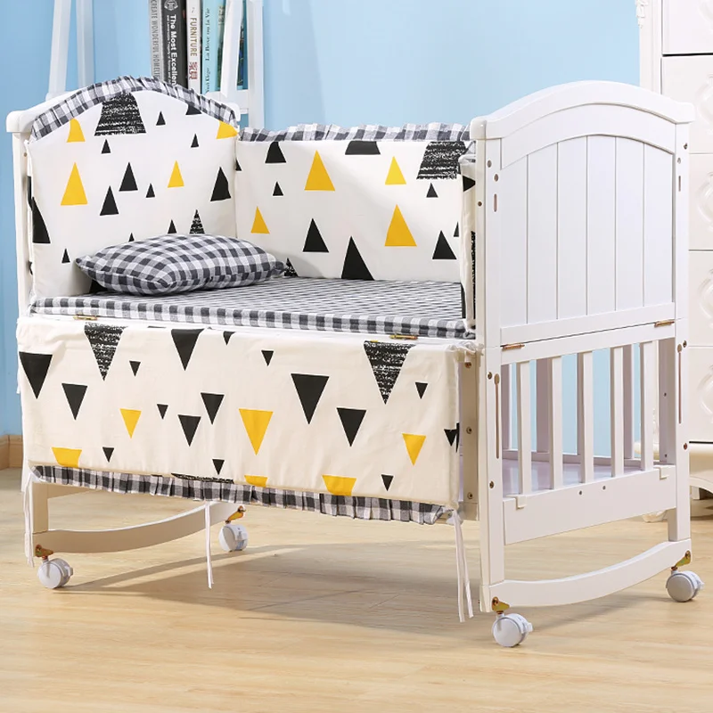 

5 pcs /set Cotton Baby Bedding Set Crib Bedding Set Detachable Baby Bed Linen Set Include Bumpers Pillow Matress with Filling