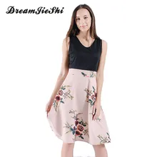 

Dreamjieshi Elegant women summer Vintage Sleeveless Print Patchwork big swing dress Retro 50s 60s Casual Work Party A-line Dress