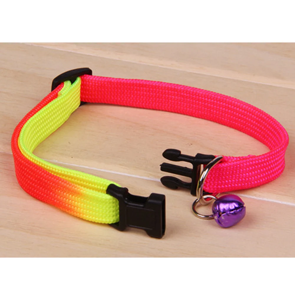 

1pcs Rainbow Color Pet Collar With Bell 1cm Width Adjustable 24-34cm Length For Small Dogs