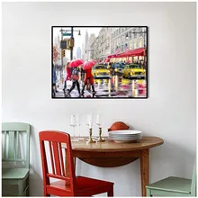 RUOPOTY-Rua Da Cidade Pintura de Paisagem Moderna Arte do Cartaz de Parede Pintado À Mão grande Canvas pictures Para Cozinha