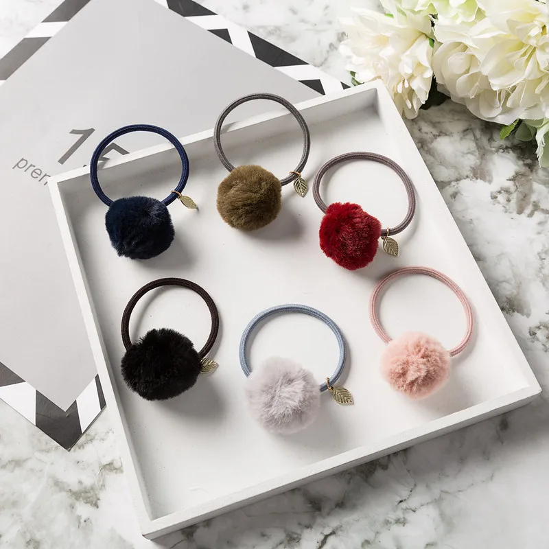 Girls Elastic Hair Bands Fur Ball Colorful Hair Rope Rings Rubber Bands Ponytail Holder Headwear Hair Gum Hair Accessories