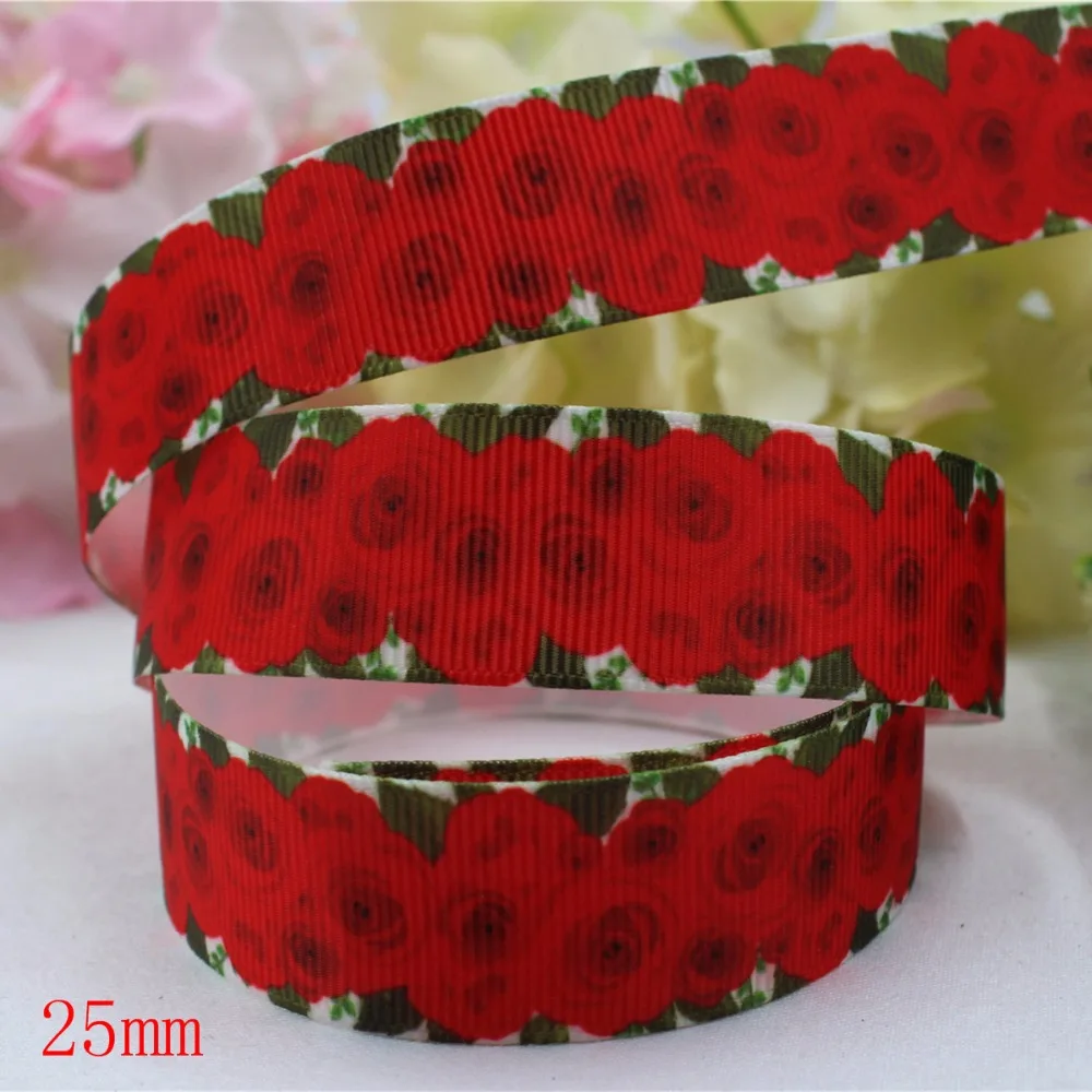 

165661,(1")25mm 10yard/lot Flowers Ribbons Thermal transfer Printed grosgrain Wedding Accessories DIY handmade material