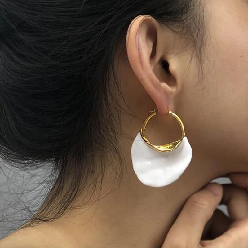 

Trendy Fashion Geometric Spiral Feather Statement Earrings for Women Vintage Gold Big Earrings Fashion Jewelry 2018 brincos