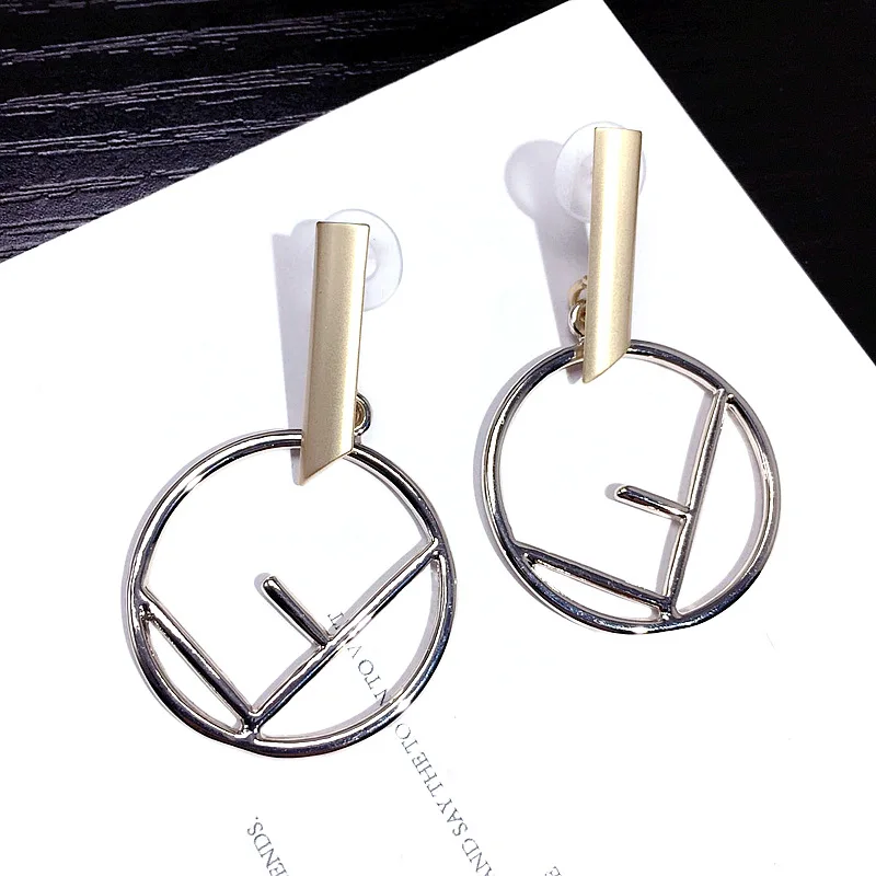 

Lidavi 2019 New Fashion Design Metal F letter Metal Long Drop Earrings Resin Gold Silver Jewelry For Women Girl Gifts Jewelry