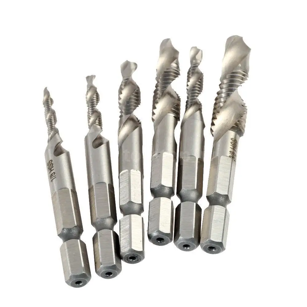 M3-M10 6pcs/set High-speed Steel Combination Drill Tap Bit Countersink Hex Shank #W00237# M3-M10 6pcs/set High-speed Steel Combination Drill Tap Bit Countersink Hex Shank #W00237#