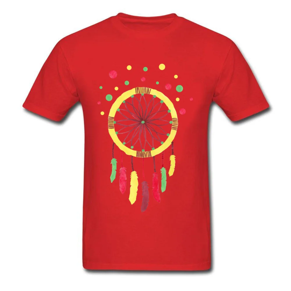 Rainbow Dreamcatcher T-Shirt for Men Casual Summer Tops Tees Short Sleeve Hot Sale Custom Tee-Shirts O Neck 100% Cotton Rainbow Dreamcatcher red