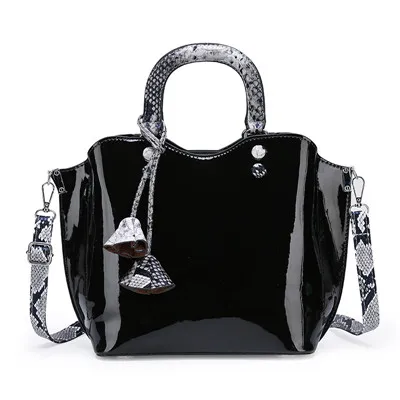 3 комплекта роскошные высококачественные женские сумки из лакированной кожи брендовые дизайнерские сумки-шопперы для женщин сумка на плечо кошелек из змеиной кожи Дамская - Цвет: 1pcs black bag