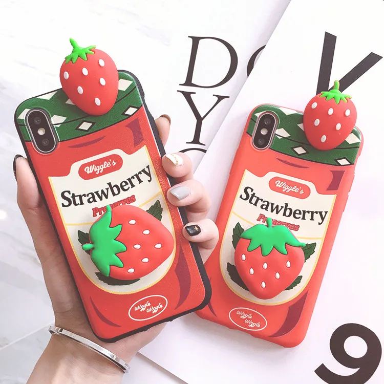 

Oneplus 6T Cute 3D Strawberry jam phone case for Oneplus 3 3T 1+5 5T One plus 6 Cartoon Fruits Soft silicone cover+stander+strap