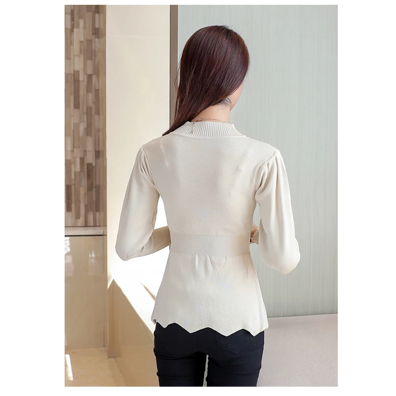 2018 New Winter Long Sleeve Pullovers Sweater Slim Women's Half-High Collar Fluffy Sleeves Sweaters Blouse Ladies Blue jumpers