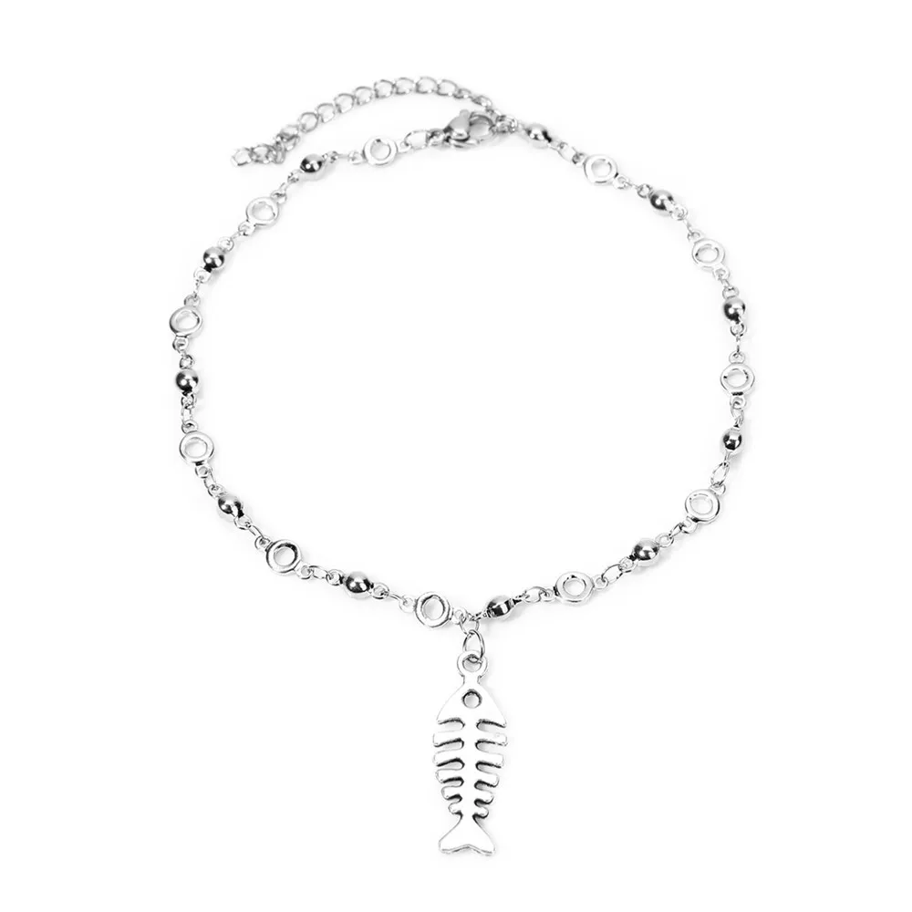 Silver SAUVOO модные рыбий скелет Форма кулон женские ножные браслеты Подвеска из сплава серебра девушки Нержавеющая сталь ножные браслеты бижутерия для ног - Окраска металла: Silver