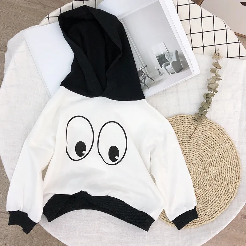 SFW-221 New Winter Children Baby Boys And Girls Big Eyes Printed Pullover Full Sleeve Hooded Collar Thin Sweatshirt - Цвет: White