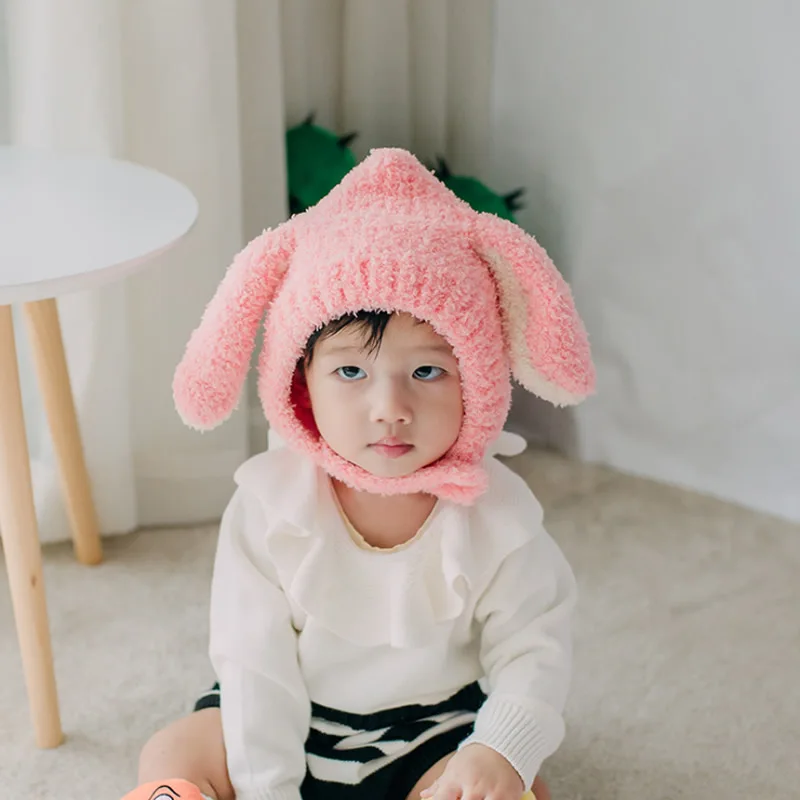 Детские теплые зимние модные Джокер пушистые шапка для щенка, earflap Шапки корейский заячьи ушки утолщаются милый шапка для малыша