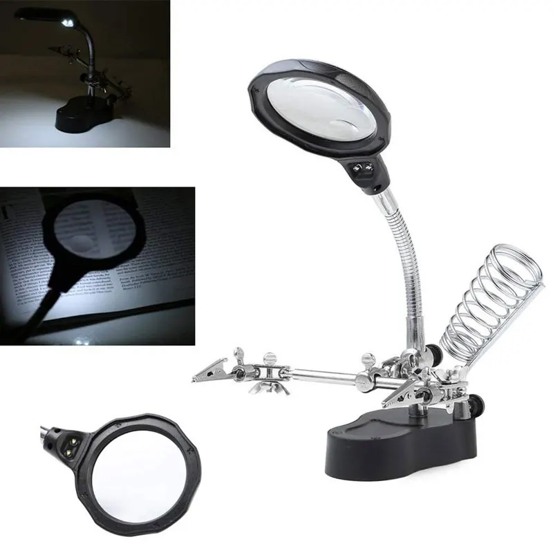Цинковый сплав черный зажим Настольная лампа объектив Вспомогательный зажим паяльник инструмент прочная сварочная Лупа Ремонт увеличительное ручной светильник