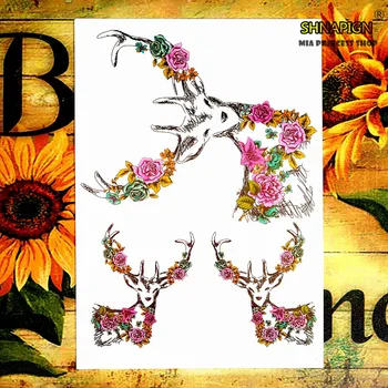 

SHNAPIGN Sexy Deer Temporary Tattoo Body Art Flash Tattoo Stickers 12*20cm Waterproof Henna Tato Styling Home Decor Wall Sticker