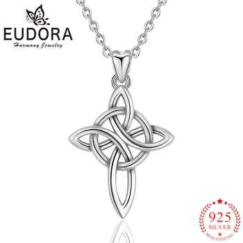 

Eudora Genuine 925 Sterling Silver Celtics Cross Pendant Necklaces for Women Girls Gift Round Fashion Sterling-silver Jewelry