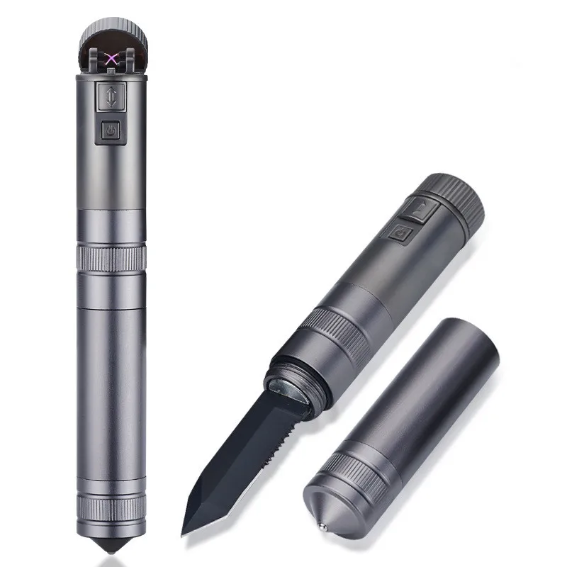 Creative Multi function USB Dual Arc Lighters With Knife Safety Hammer