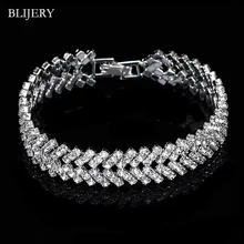 BLIJERY Свадебные серебряные Цвет Украшенные стразами Браслеты для Для женщин геометрический Форма Браслеты и браслеты Femme Свадебные украшения