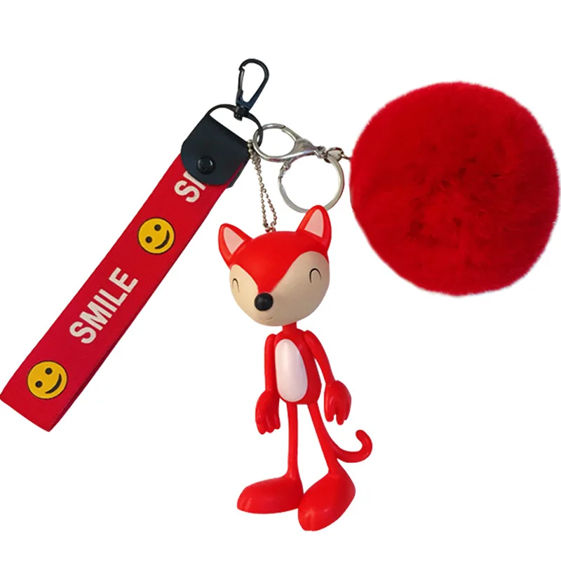 

Cartoon Cute Pompom Long-legged fox keychain 3D PVC Doll Bell Key Chain Ring For Women Car Key Holder Bag Purse Jewelry