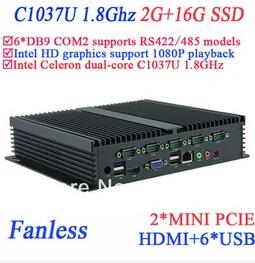  Windows embeded industrial pc with 6 COM HDMI 2 Mini PCI-E Intel Celeron C1037U 1.8Ghz 2G RAM 16G SSD 