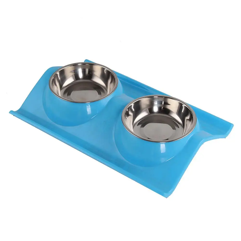 LanLan Thickened Foldable Stainless Steel Pet Double Bowl Anti-slip Cat Dog Water Food Dish Pet Supplies