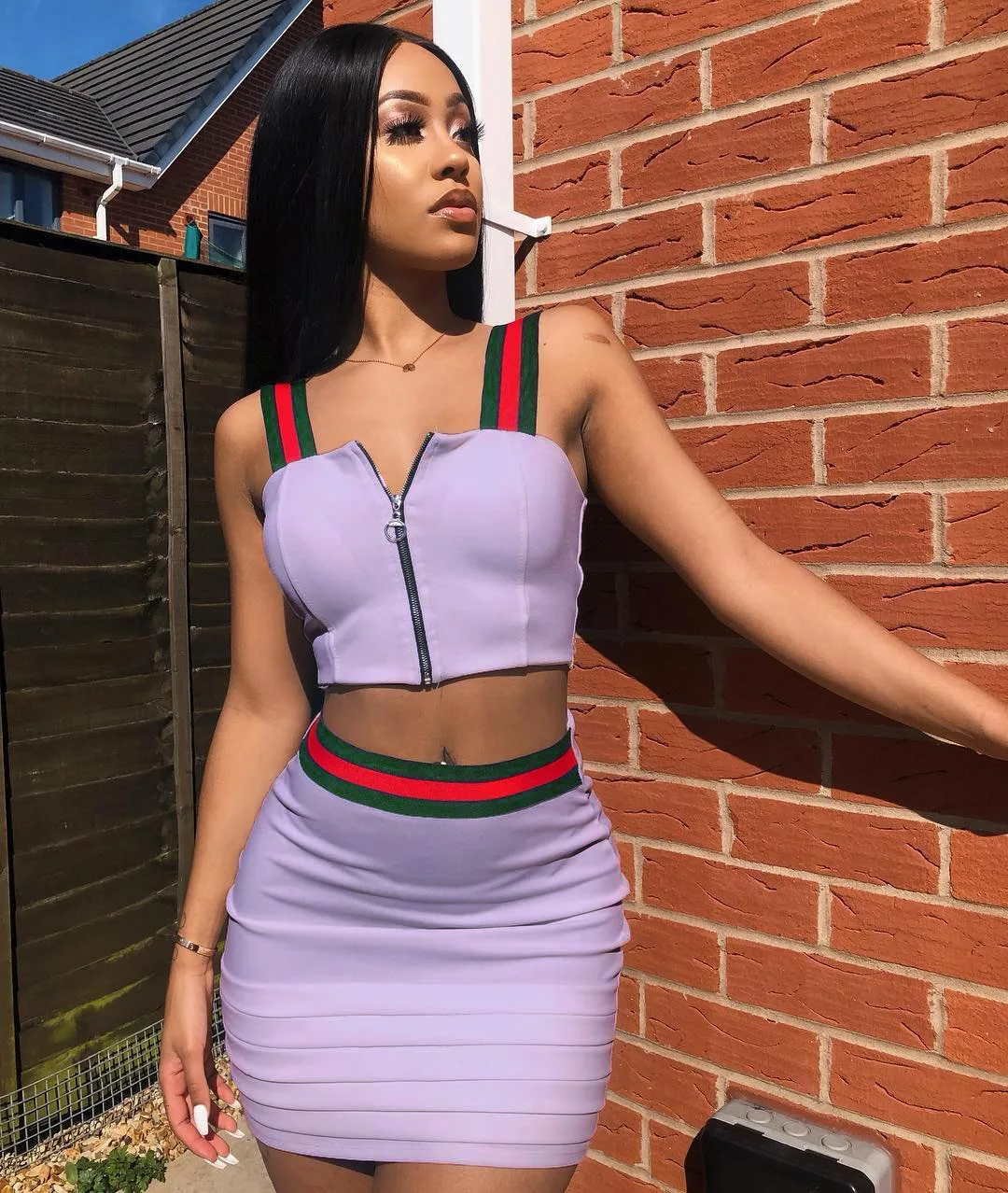 Green and Red Striped 2 Two Piece Set top and Skirts Women Tracksuit 2018 Summer Plus Size Casual Outfit Club Party Dress Women's Sets