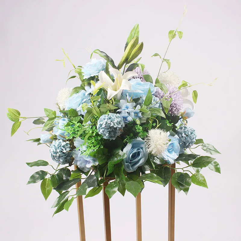 40X40 см искусственный цветочный шар для свадьбы сцена макет дорога свинцовые цветы для Римской колонны цветок стенд стол моделирование цветочный - Цвет: Синий
