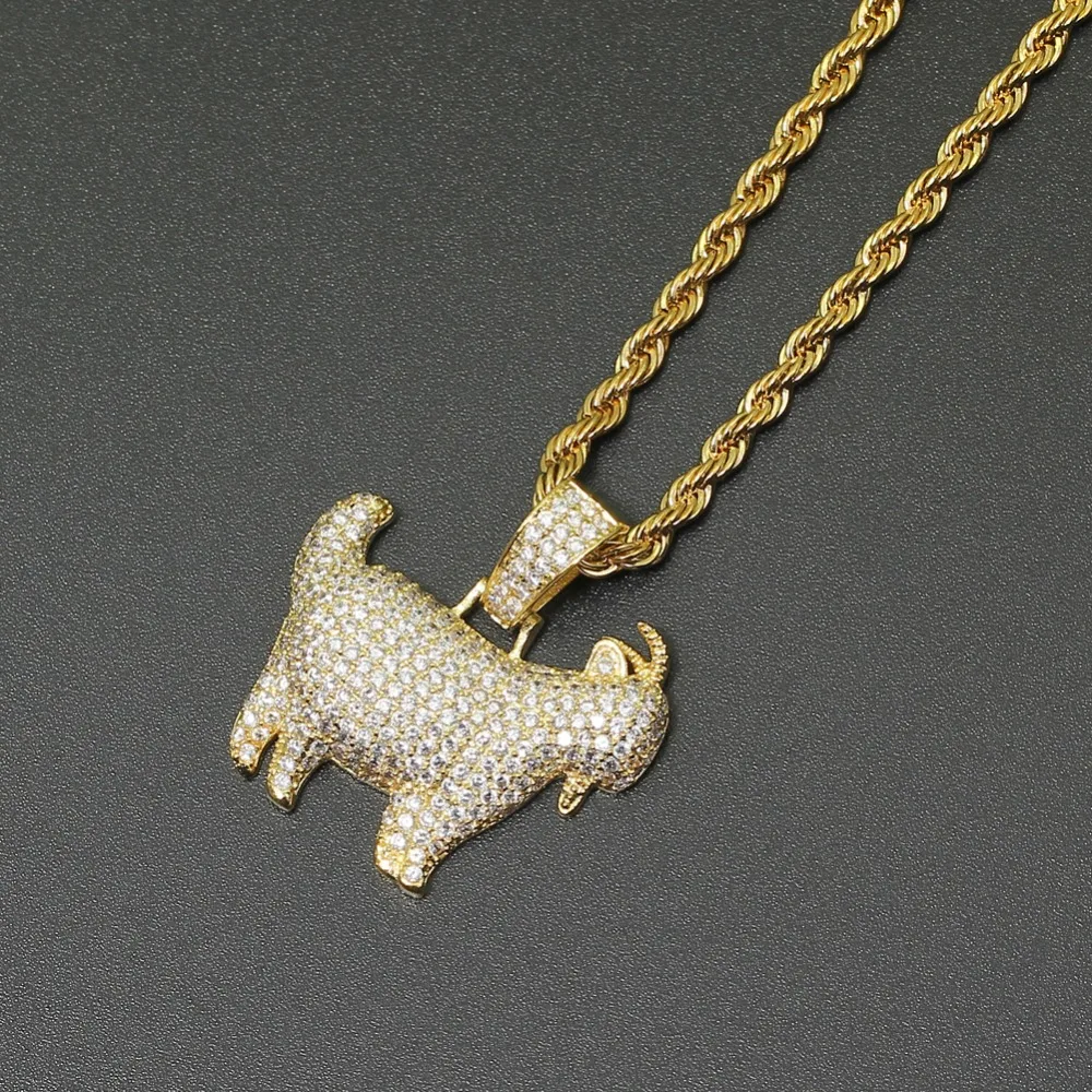 CZ животное кулон с козой хип хоп Ожерелье для мужчин и женщин ювелирные изделия подарок CN051