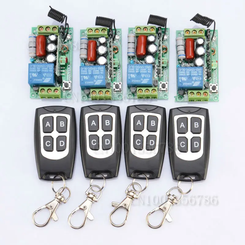 

220V 1CH 10A 1000W Wireless Switch System 4 Receiver&4Transmitter Remote Controller Output State Can Adjusted
