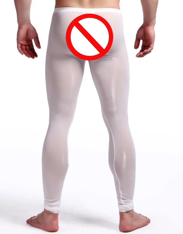 2022 New Man Sexy Nylon Transparent Long Johns/Lce Silk Pouch Sheer Leggings Bottoms/Gay Spandex Lounge Tights merino wool long underwear