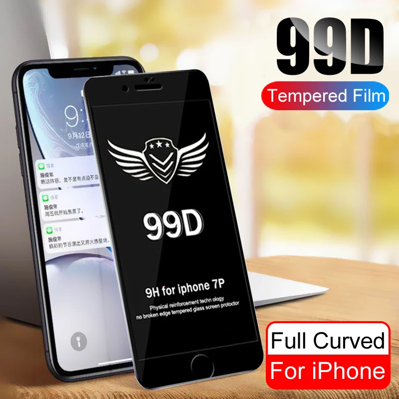 

99D Curved Edge Full Cover Protective Glass On The For iPhone 7 8 6 6S Plus Tempered Screen Protector For X XR XS Max Glass Film