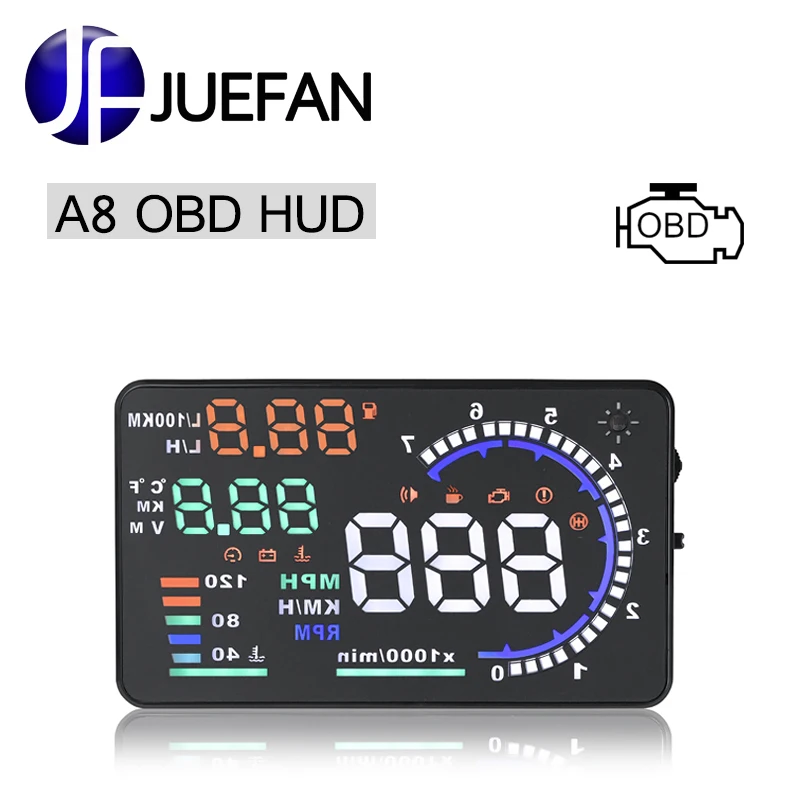 

JUEFAN A8 car hud auto diagnostic scanner car head up display Car detector speed projector on windshield HUD display with OBD2