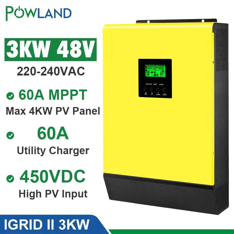 

Hybrid Solar inverter 3000W 48V 220V High PV Input 450Vdc MPPT Solar Charger 60A Battery Charger Grid Tied Inverter