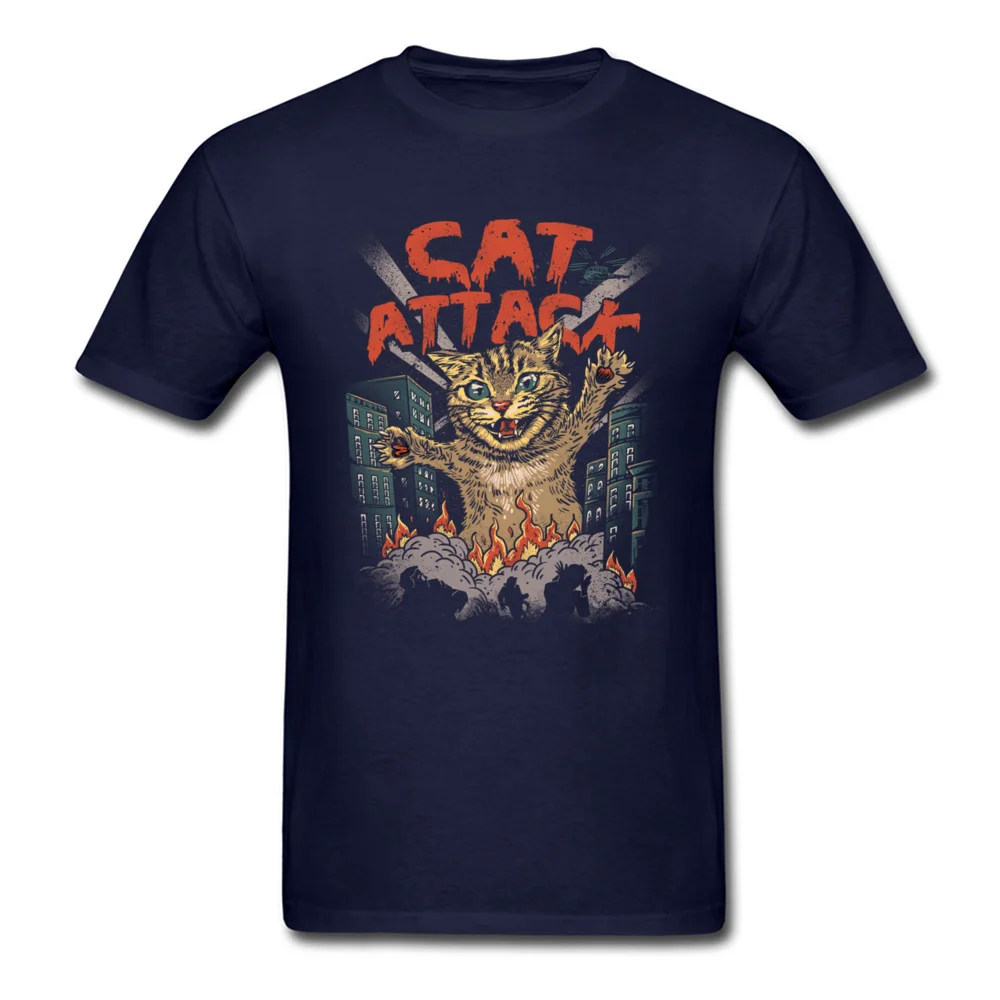cat attack 8315 T-shirts Casual Short Sleeve New Arrival Crewneck 100% Cotton Fabric Tops & Tees Tee Shirts for Men ostern Day cat attack 8315 navy