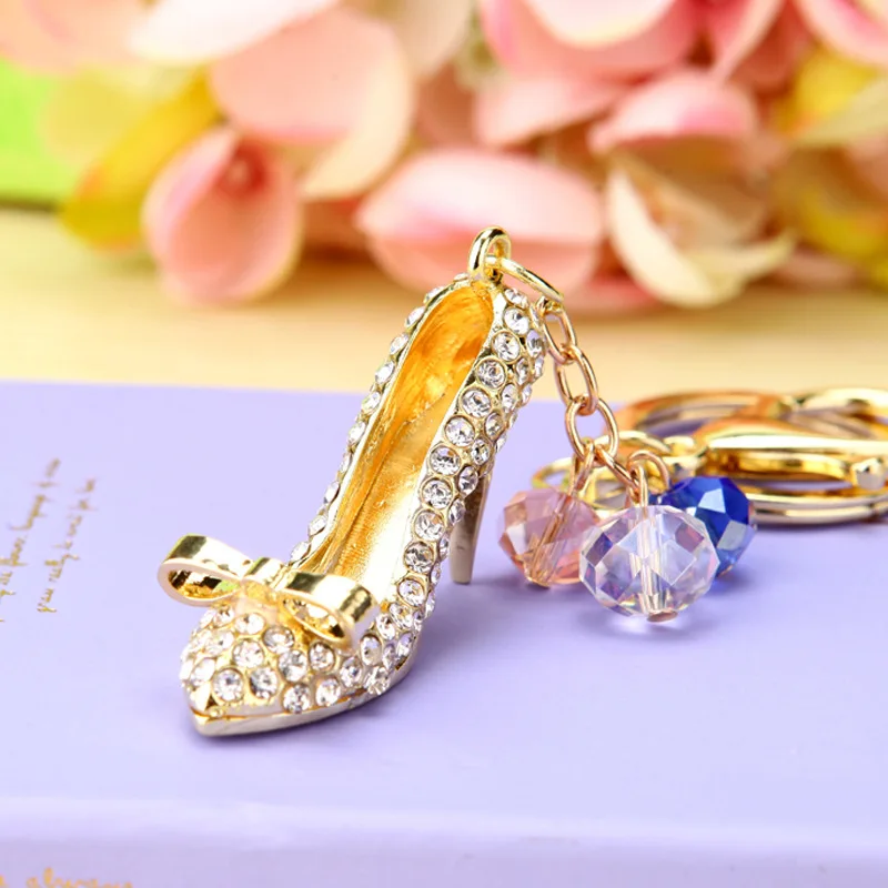 

Personalized Colorful Crystal Bag Shoe Keychain Charms Gold Luxury Key Chain Women Keychains for Ladies Party Gift