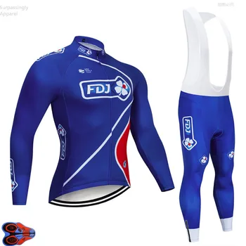 

2019 FDJ Pro Team Cycling Jersey Long Sleeve Set Bike Bicycle Jersey Clothing Set Cycle Bib Pantalones Ropa Ciclismo Invierno