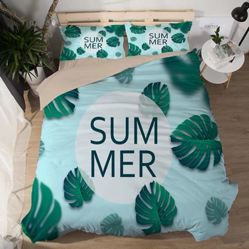 

3d summer evergreen Leaf pattern bedding sets good quality bedclothes cute pastoral twin/full/queen/king sets duvet cover sets