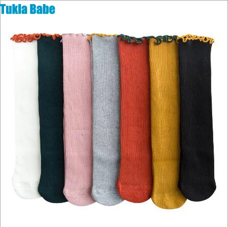 

1-10 Year New spring fungus children's stockings without solid color baby loose mouth girls cotton pile knee stockings