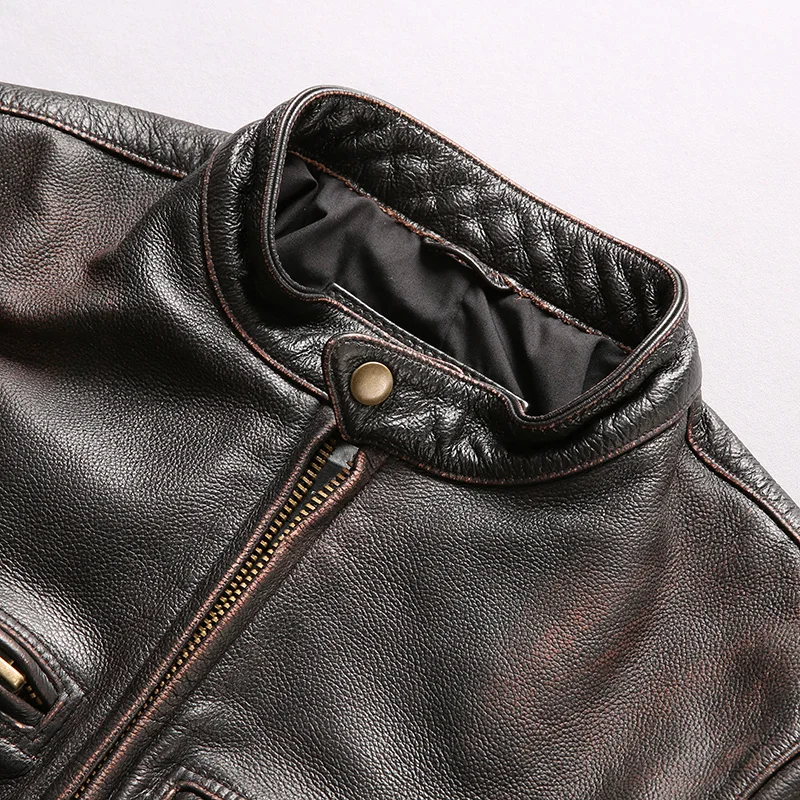 90% OFF Read Description! Asian size good quality coat men's cow leather jacket mens genuine cowhide leather rider jacket NL-1833