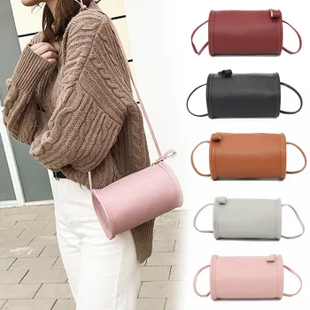 

1 Pcs Women Mini Crossbody Bag Classic Lady PU Leather Cylinder Round Shoulder Bags Best Sale-WT