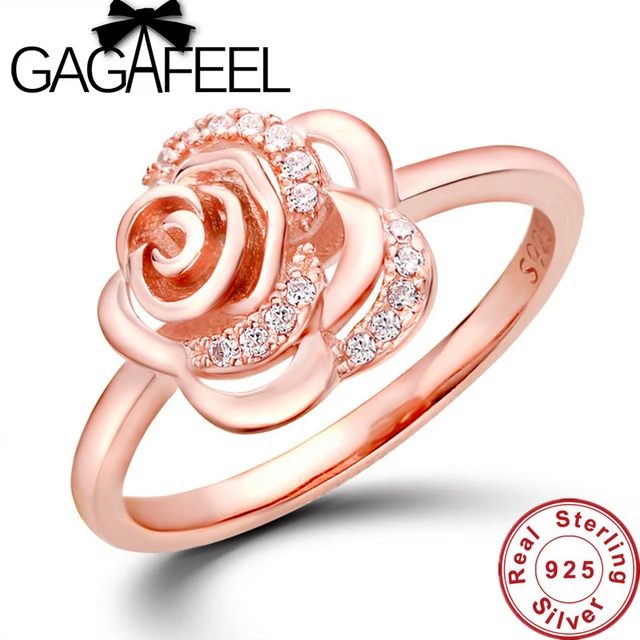 New Arrival Luxury Wedding Rings For Women Rose Design Ring Real New Arrival Luxury Wedding Rings For Women Rose Design Ring Real Pure 925 Sterling Silver