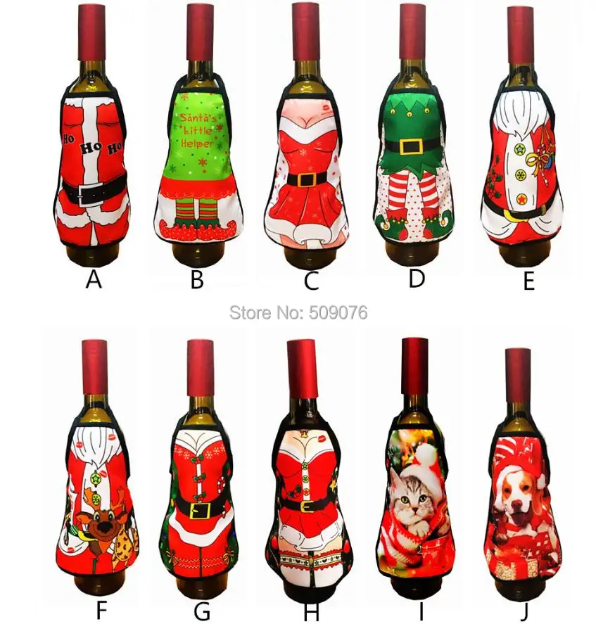 

240PCS/lot Christmas Apron Santa Wine Bottle Cover Wrap Xmas Dinner Party Table Decoration Apron Xmas Gifts