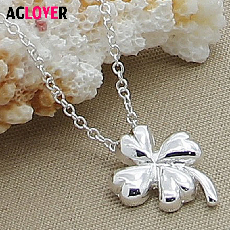 

High Quality 925 Sterling Silver Necklace Four Leaf Clover Pendant Jewelry Woman / Couple Long Chain Necklace Gift Free Shipping