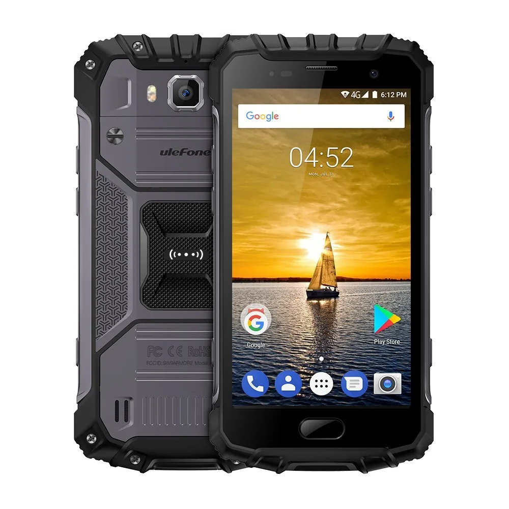 Ulefone power 2 IP68 Водонепроницаемый мобильный телефон на процессоре Helio P25 Octa Core 2,6 ГГц Android 7,0 6 ГБ+ 64 ГБ NFC 4700 мАч 5,0 дюймовый мобильный телефон - Цвет: Black Grey